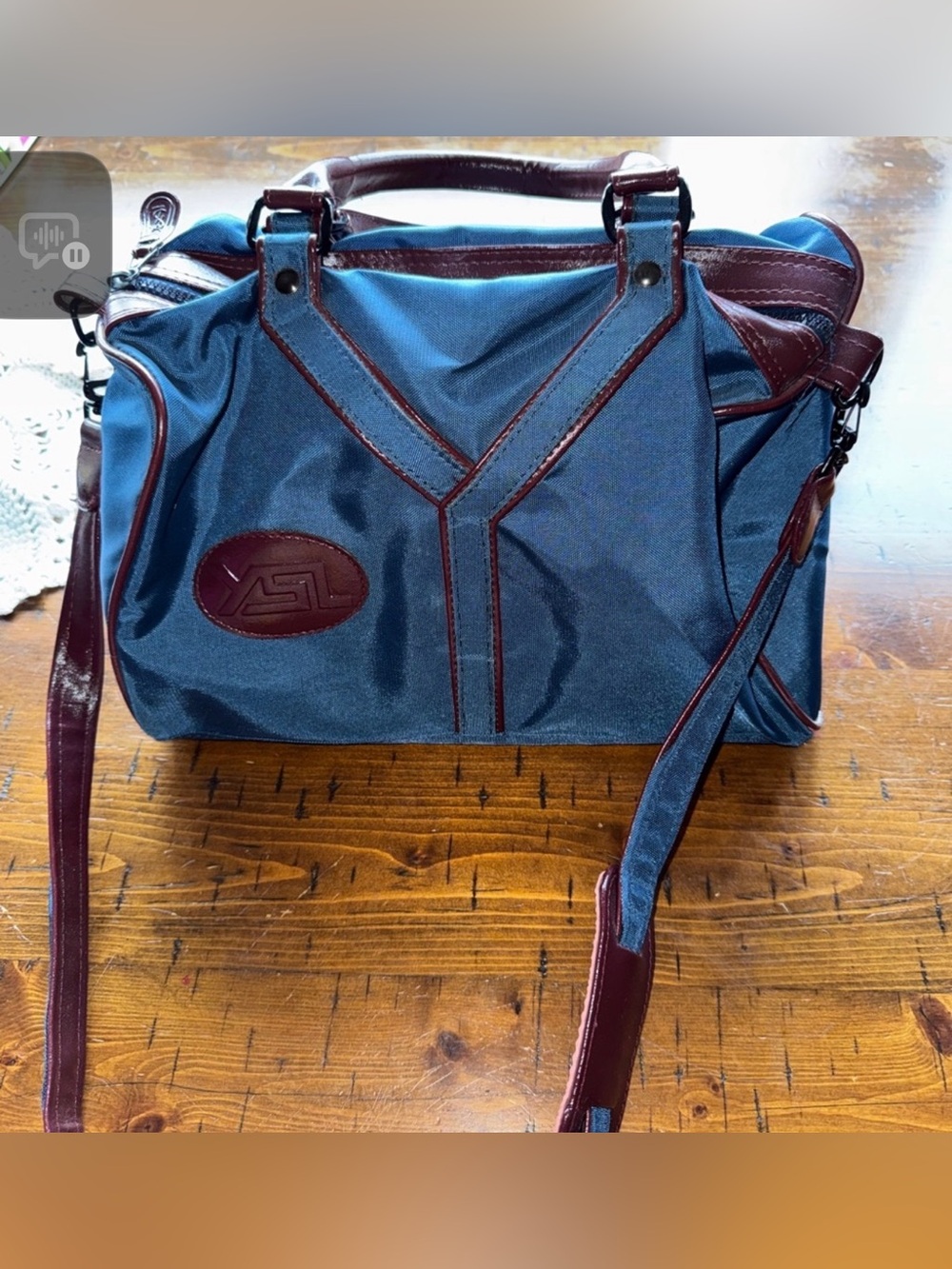 Yves Saint Laurent Blue and Brown Leather-Trimmed Duffel Mint condition